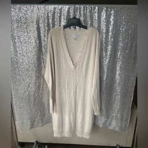 Cream Distressed Edge Sweater Dress